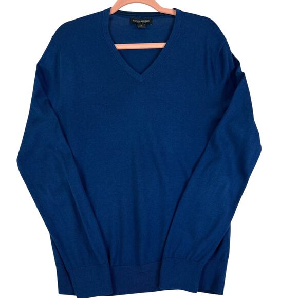 Banana Republic Sweater Mens M Blue Luxury Blend Silk Cotton Cashmere V-neck - Picture 3 of 12